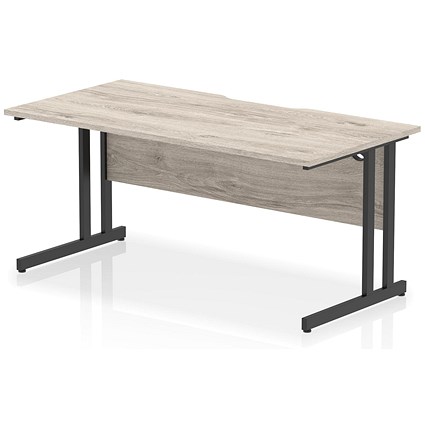 Impulse 1600mm Scalloped Edge Rectangular Desk, Black Cantilever Legs, Grey Oak