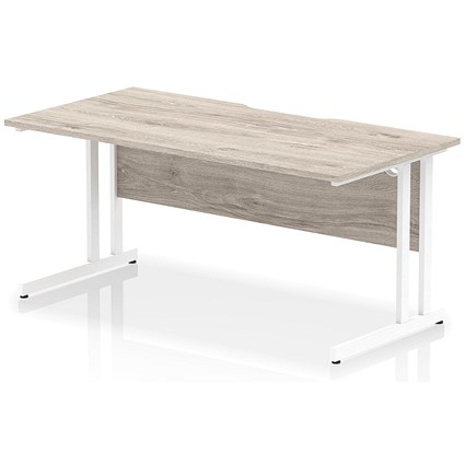 Impulse 1600mm Scalloped Edge Rectangular Desk, White Cantilever Legs, Grey Oak