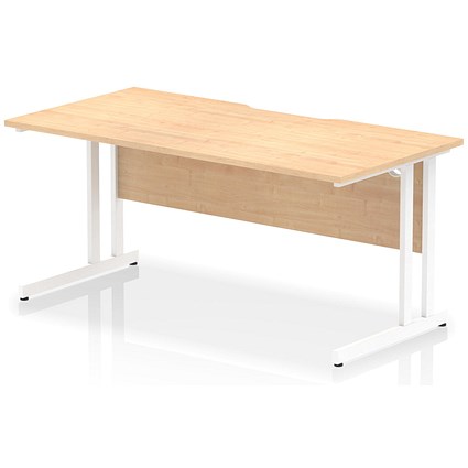 Impulse 1600mm Scalloped Edge Rectangular Desk, White Cantilever Legs, Maple