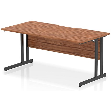 Impulse 1600mm Scalloped Edge Rectangular Desk, Black Cantilever Legs, Walnut