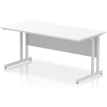 Impulse 1600mm Scalloped Edge Rectangular Desk, Silver Cantilever Legs, White