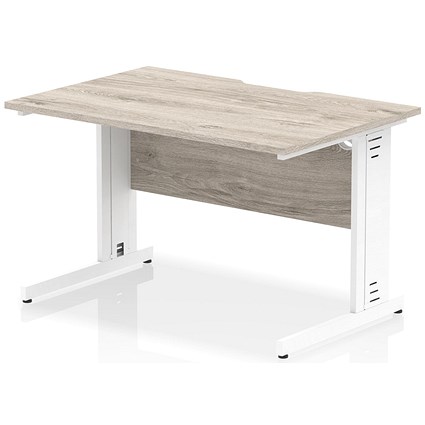 Impulse 1200mm Scalloped Edge Rectangular Desk, White Cable Managed Legs, Grey Oak