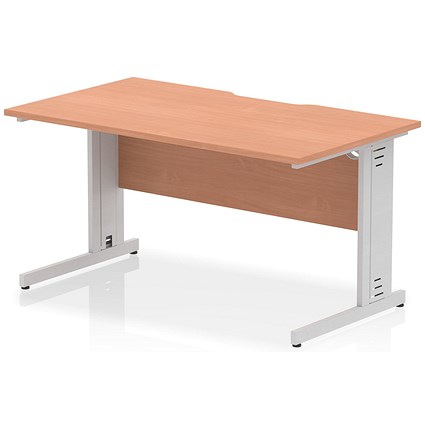 Impulse 1400mm Scalloped Edge Rectangular Desk, Silver Cable Managed Legs, Beech