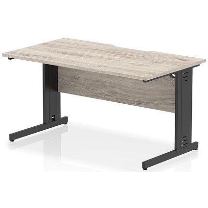 Impulse 1400mm Scalloped Edge Rectangular Desk, Black Cable Managed Legs, Grey Oak