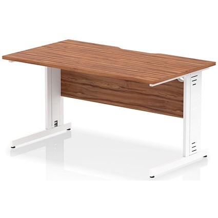 Impulse 1400mm Scalloped Edge Rectangular Desk, White Cable Managed Legs, Walnut