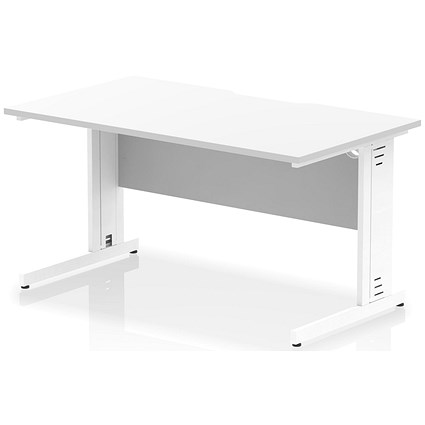 Impulse 1400mm Scalloped Edge Rectangular Desk, White Cable Managed Legs, White