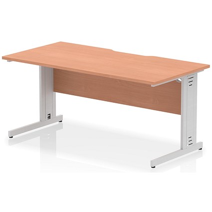 Impulse 1600mm Scalloped Edge Rectangular Desk, Silver Cable Managed Legs, Beech