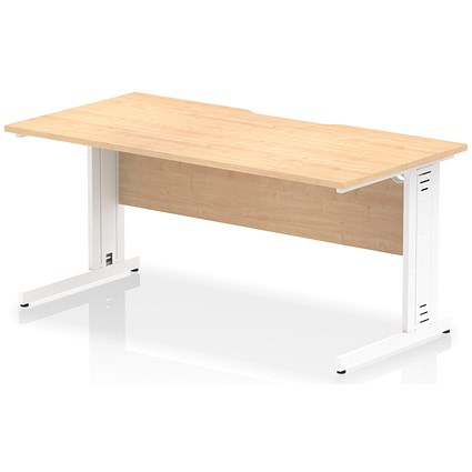 Impulse 1600mm Scalloped Edge Rectangular Desk, White Cable Managed Legs, Maple