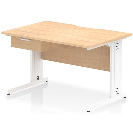 Impulse 1200mm Scalloped Edge Rectangular Desk, White Cable Managed Legs, Maple, With 1 x 1 Drawer Fixed Pedestal