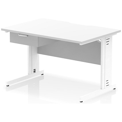 Impulse 1200mm Scalloped Edge Rectangular Desk, White Cable Managed Legs, White, With 1 x 1 Drawer Fixed Pedestal