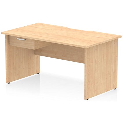 Impulse 1400mm Scalloped Edge Rectangular Desk, Panel End Legs, Maple With 1 x 1 Drawer Fixed Pedestal