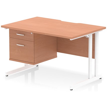 Impulse 1200mm Scalloped Edge Rectangular Desk, White Cantilever Legs, Beech, With 1 x 2 Drawer Fixed Pedestal