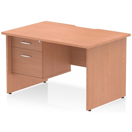 Impulse 1200mm Scalloped Edge Rectangular Desk, Panel End Legs, Beech With 1 x 2 Drawer Fixed Pedestal