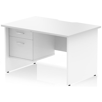 Impulse 1200mm Scalloped Edge Rectangular Desk, Panel End Legs, White With 1 x 2 Drawer Fixed Pedestal