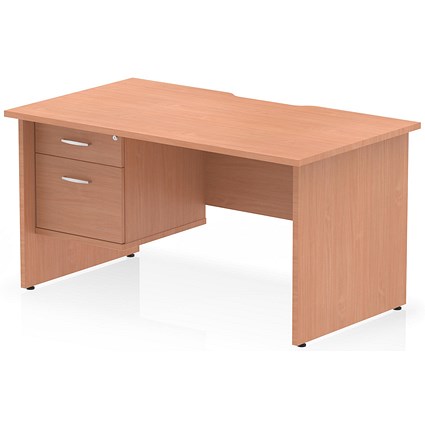 Impulse 1400mm Scalloped Edge Rectangular Desk, Panel End Legs, Beech With 1 x 2 Drawer Fixed Pedestal