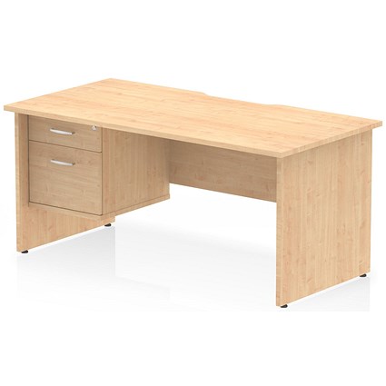 Impulse 1600mm Scalloped Edge Rectangular Desk, Panel End Legs, Maple With 1 x 2 Drawer Fixed Pedestal