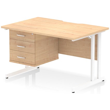 Impulse 1200mm Scalloped Edge Rectangular Desk, White Cantilever Legs, Maple, With 1 x 3 Drawer Fixed Pedestal