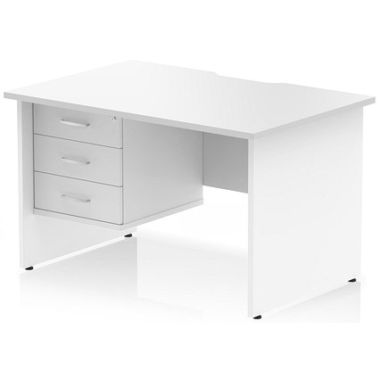 Impulse 1200mm Scalloped Edge Rectangular Desk, Panel End Legs, White With 1 x 3 Drawer Fixed Pedestal