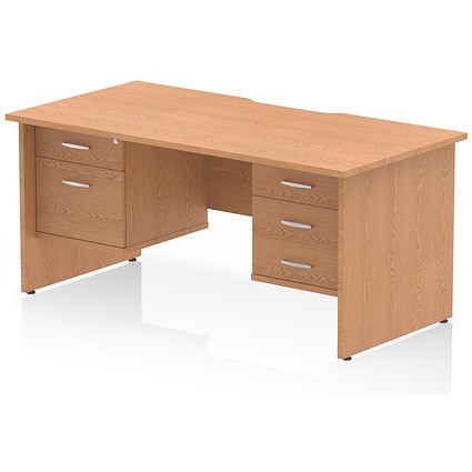 Impulse 1600mm Scalloped Edge Rectangular Desk, Panel End Legs, Oak With 1 x 2 Drawer and 1 x 3 Drawer Fixed Pedestals