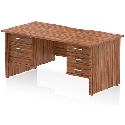 Impulse 1600mm Scalloped Edge Rectangular Desk, Panel End Legs, Walnut With 1 x 2 Drawer and 1 x 3 Drawer Fixed Pedestals