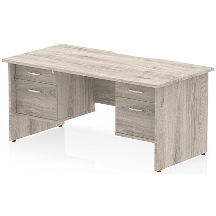 Impulse 1600mm Scalloped Edge Rectangular Desk, Panel End Legs, Grey Oak With 2 x 2 Drawer Fixed Pedestals