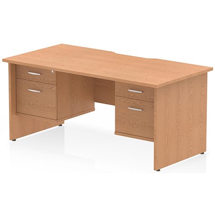 Impulse 1600mm Scalloped Edge Rectangular Desk, Panel End Legs, Oak With 2 x 2 Drawer Fixed Pedestals