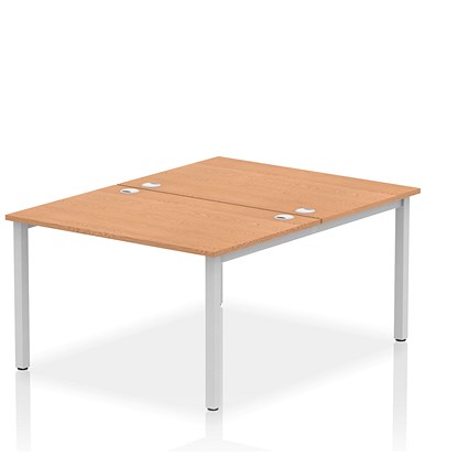 Impulse 2 Person Bench Desk, Back to Back, 2 x 1200mm (800mm Deep), Silver Frame, Oak