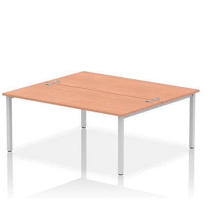 Impulse 2 Person Bench Desk, Back to Back, 2 x 1800mm (800mm Deep), Silver Frame, Beech