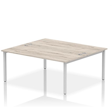 Impulse 2 Person Bench Desk, Back to Back, 2 x 1800mm (800mm Deep), Silver Frame, Grey Oak