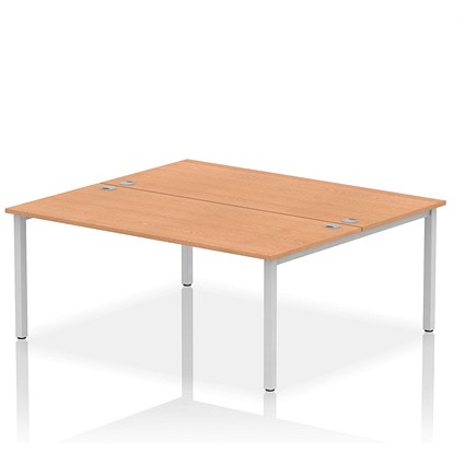 Impulse 2 Person Bench Desk, Back to Back, 2 x 1800mm (800mm Deep), Silver Frame, Oak