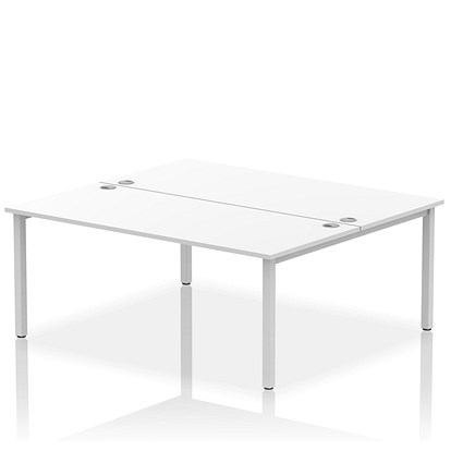 Impulse 2 Person Bench Desk, Back to Back, 2 x 1800mm (800mm Deep), Silver Frame, White