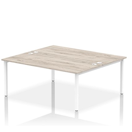 Impulse 2 Person Bench Desk, Back to Back, 2 x 1800mm (800mm Deep), White Frame, Grey Oak