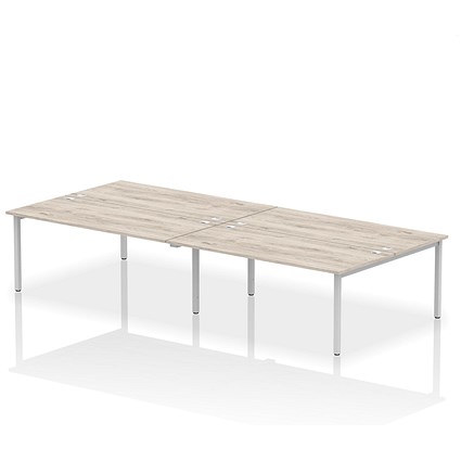 Impulse 4 Person Bench Desk, Back to Back, 4 x 1800mm (800mm Deep), Silver Frame, Grey Oak