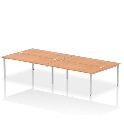 Impulse 4 Person Bench Desk, Back to Back, 4 x 1800mm (800mm Deep), Silver Frame, Oak