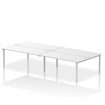 Impulse 4 Person Bench Desk, Back to Back, 4 x 1800mm (800mm Deep), Silver Frame, White