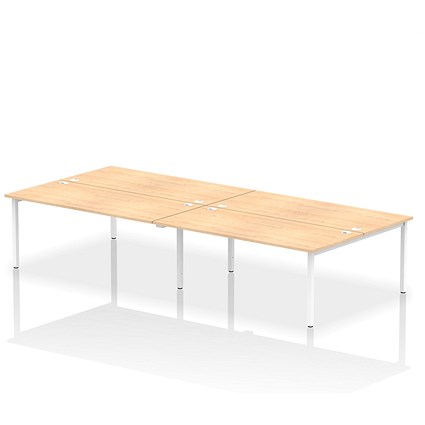 Impulse 4 Person Bench Desk, Back to Back, 4 x 1800mm (800mm Deep), White Frame, Maple