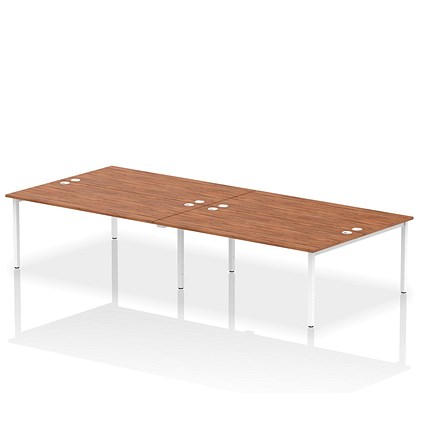 Impulse 4 Person Bench Desk, Back to Back, 4 x 1800mm (800mm Deep), White Frame, Walnut