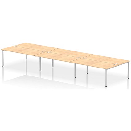 Impulse 6 Person Bench Desk, Back to Back, 6 x 1800mm (800mm Deep), Silver Frame, Maple