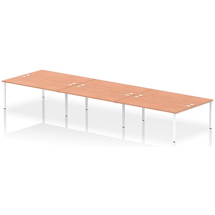 Impulse 6 Person Bench Desk, Back to Back, 6 x 1800mm (800mm Deep), White Frame, Beech