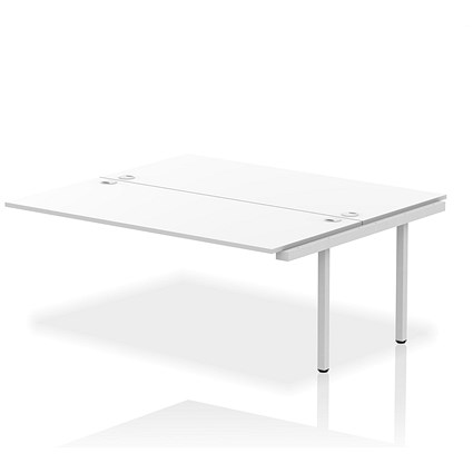 Impulse 2 Person Bench Desk Extension, Back to Back, 2 x 1800mm (800mm Deep), Silver Frame, White