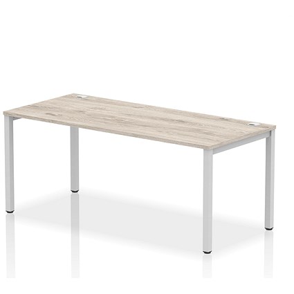 Impulse 1 Person Bench Desk, 1800mm (800mm Deep), Silver Frame, Grey Oak