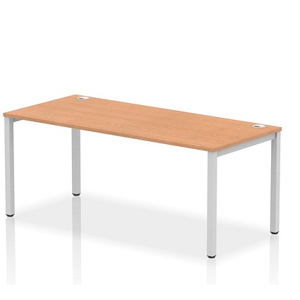 Impulse 1 Person Bench Desk, 1800mm (800mm Deep), Silver Frame, Oak