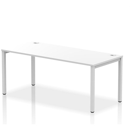 Impulse 1 Person Bench Desk, 1800mm (800mm Deep), Silver Frame, White