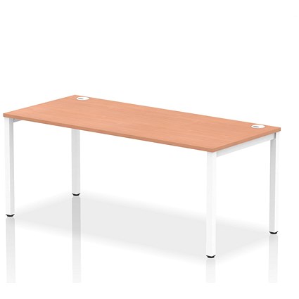 Impulse 1 Person Bench Desk, 1800mm (800mm Deep), White Frame, Beech