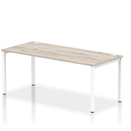Impulse 1 Person Bench Desk, 1800mm (800mm Deep), White Frame, Grey Oak