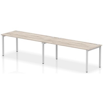 Impulse 2 Person Bench Desk, Side by Side, 2 x 1800mm (800mm Deep), Silver Frame, Grey Oak