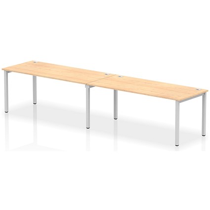 Impulse 2 Person Bench Desk, Side by Side, 2 x 1800mm (800mm Deep), Silver Frame, Maple