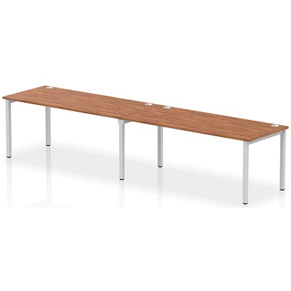 Impulse 2 Person Bench Desk, Side by Side, 2 x 1800mm (800mm Deep), Silver Frame, Walnut