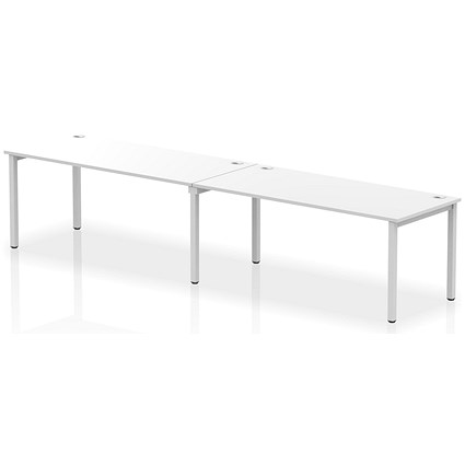 Impulse 2 Person Bench Desk, Side by Side, 2 x 1800mm (800mm Deep), Silver Frame, White