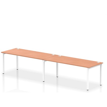 Impulse 2 Person Bench Desk, Side by Side, 2 x 1800mm (800mm Deep), White Frame, Beech